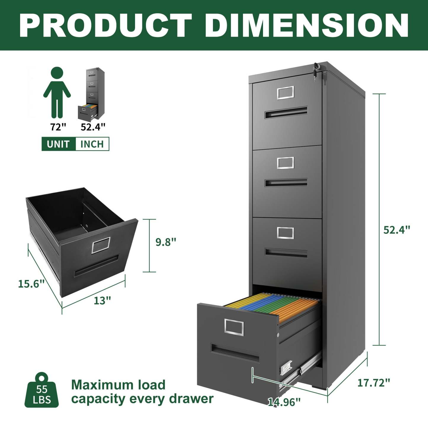 Lockable 4-Drawer Stamp Storage Cabinet – Metal Organizer for Stamp Albums, Envelopes & Collectibles, A4 Letter Size