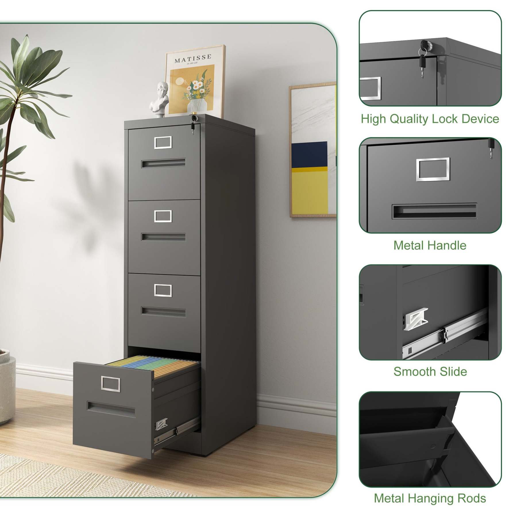 Lockable 4-Drawer Stamp Storage Cabinet – Metal Organizer for Stamp Albums, Envelopes & Collectibles, A4 Letter Size