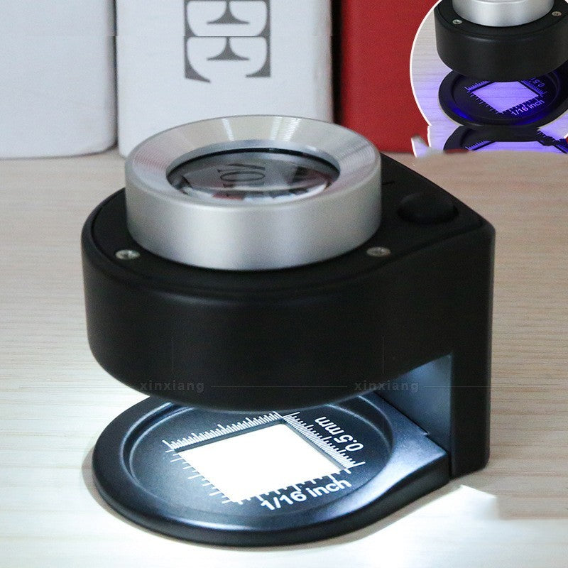 30X Full Metal LED Magnifier with Scale – High-Precision Optical Loupe for Stamp, Coin & Printing Inspection