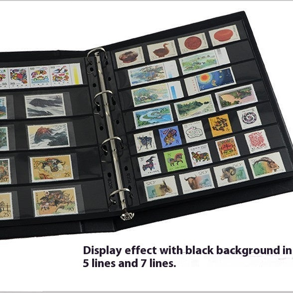 Classic 9-Hole Black Stamp Album Pages – Double-Sided Collectors’ Sheets with 7 Transparent Strips