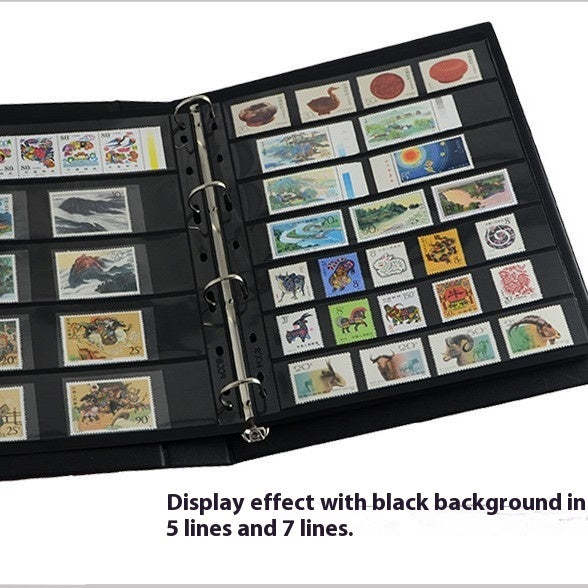 Classic 9-Hole Black Stamp Album Pages – Double-Sided Collectors’ Sheets with 7 Transparent Strips