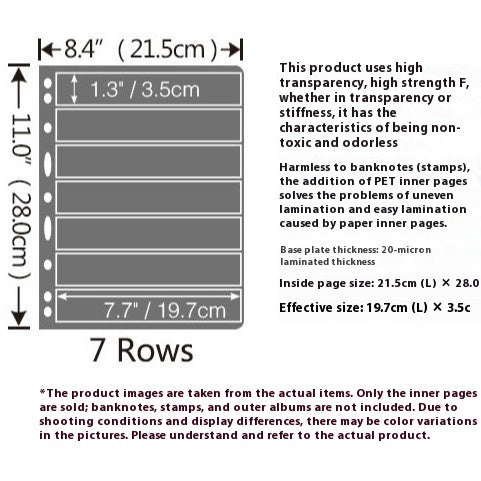 Classic 9-Hole Black Stamp Album Pages – Double-Sided Collectors’ Sheets with 7 Transparent Strips