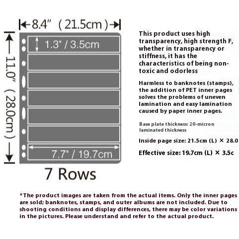 Classic 9-Hole Black Stamp Album Pages – Double-Sided Collectors’ Sheets with 7 Transparent Strips