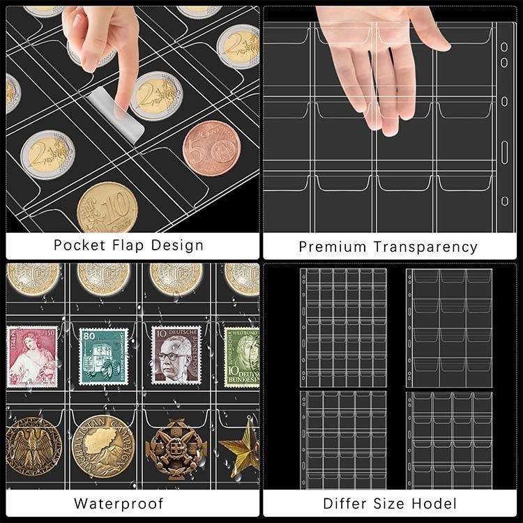 PVC Flip Pocket Coin & Stamp Collector Album – Currency Storage Pages