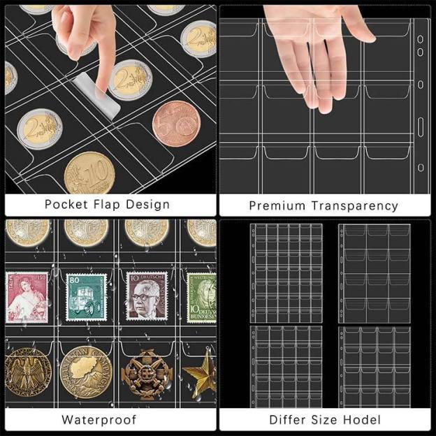 PVC Flip Pocket Coin & Stamp Collector Album – Currency Storage Pages