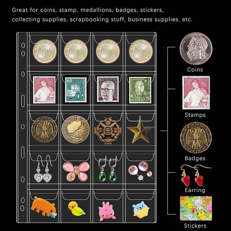 PVC Flip Pocket Coin & Stamp Collector Album – Currency Storage Pages
