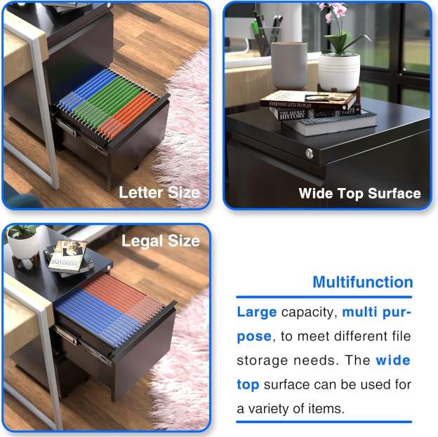 Black Metal Philatelic Storage Cabinet with Lock – 2 Drawer Vertical Organizer for Stamps, Covers & Collectibles