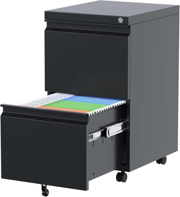 Black Metal Philatelic Storage Cabinet with Lock – 2 Drawer Vertical Organizer for Stamps, Covers & Collectibles