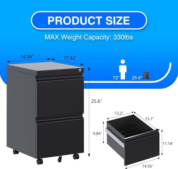 Black Metal Philatelic Storage Cabinet with Lock – 2 Drawer Vertical Organizer for Stamps, Covers & Collectibles