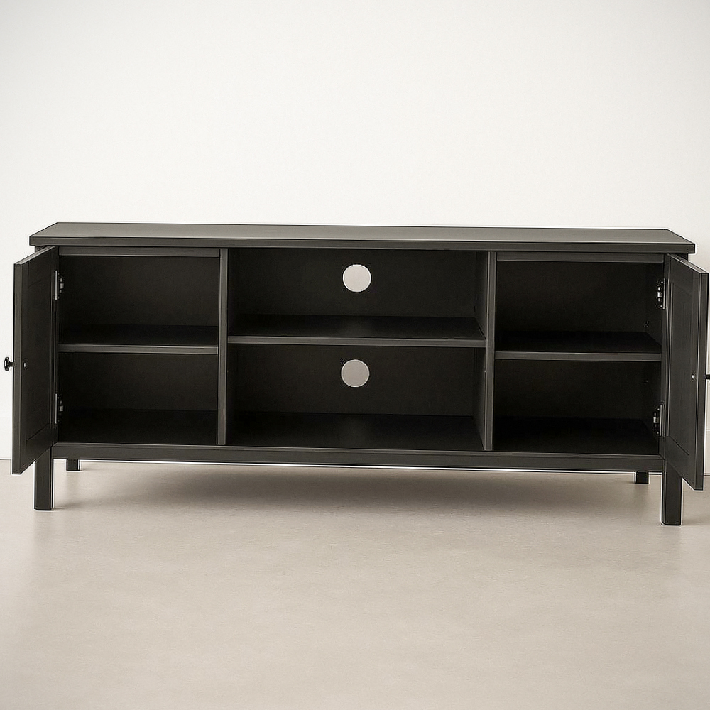 Meuble TV en MDF Noir avec Étagères et Portes - L120xP40xH55 cm