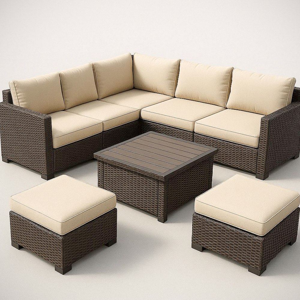 Ensemble de Mobilier de Jardin en Résine Tressée 8 Pièces avec Coussins Amovibles Beige/Marron