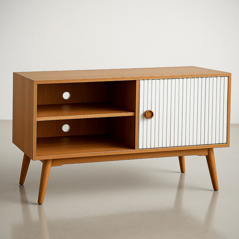 Buffet de Rangement en Bois avec Porte Coulissante Blanche 100x40x60 cm