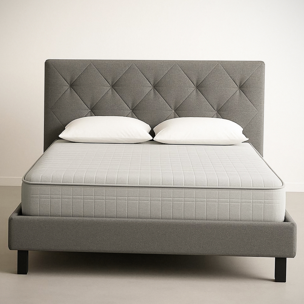 Lit Double avec Sommier en Tissu Gris Polyester 140x200x100 cm