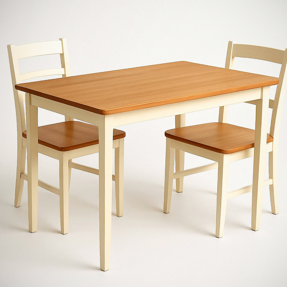 Table à manger rectangulaire 3 pièces en bois mdf/peinture crème