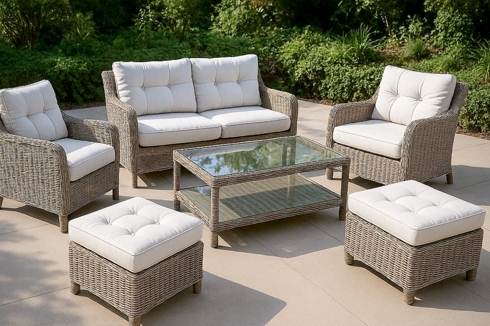 Ensemble de Meubles de Jardin en Résine Tressée avec Coussins en Polyester Gris Clair - Table 100x58x40 cm, Canapé et Fauteuils