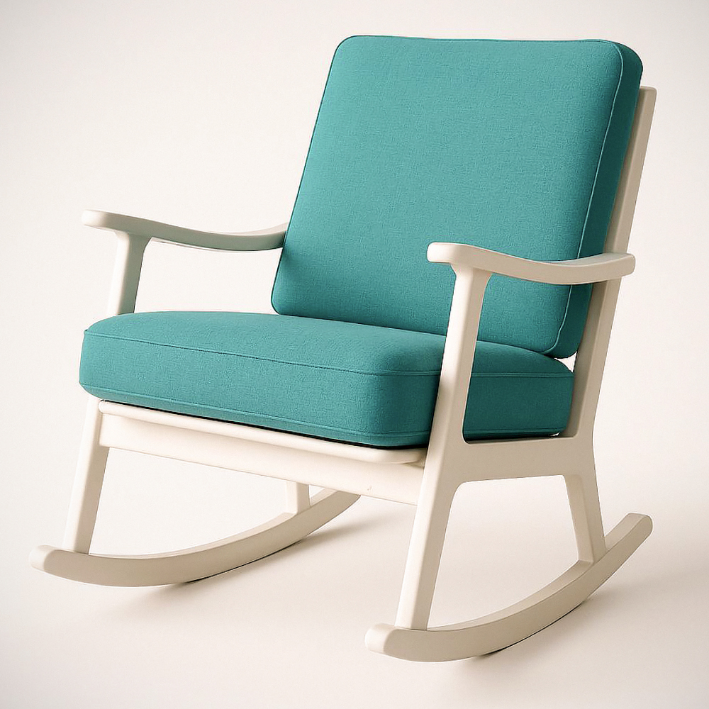 Fauteuil à Bascule en Bois avec Coussin en Tissu Turquoise