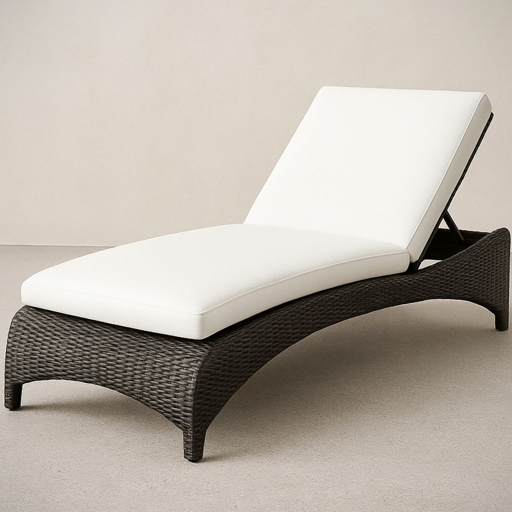 Bain de Soleil Réglable Résine Tressée Coussins Déhoussables Blanc/Noir 200cm x 75cm x 35cm