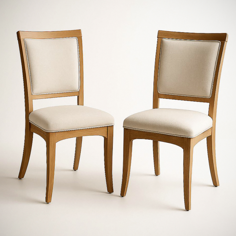 Ensemble de Chaises de Salle à Manger en Hêtre et Tissu Lin Beige 2 Pièces