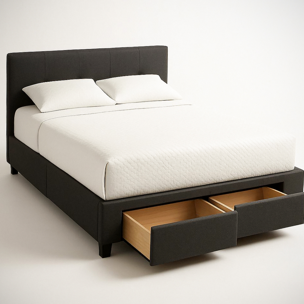 Lit avec Rangement en Tissu Polyester Noir avec Tiroirs 160x200 cm