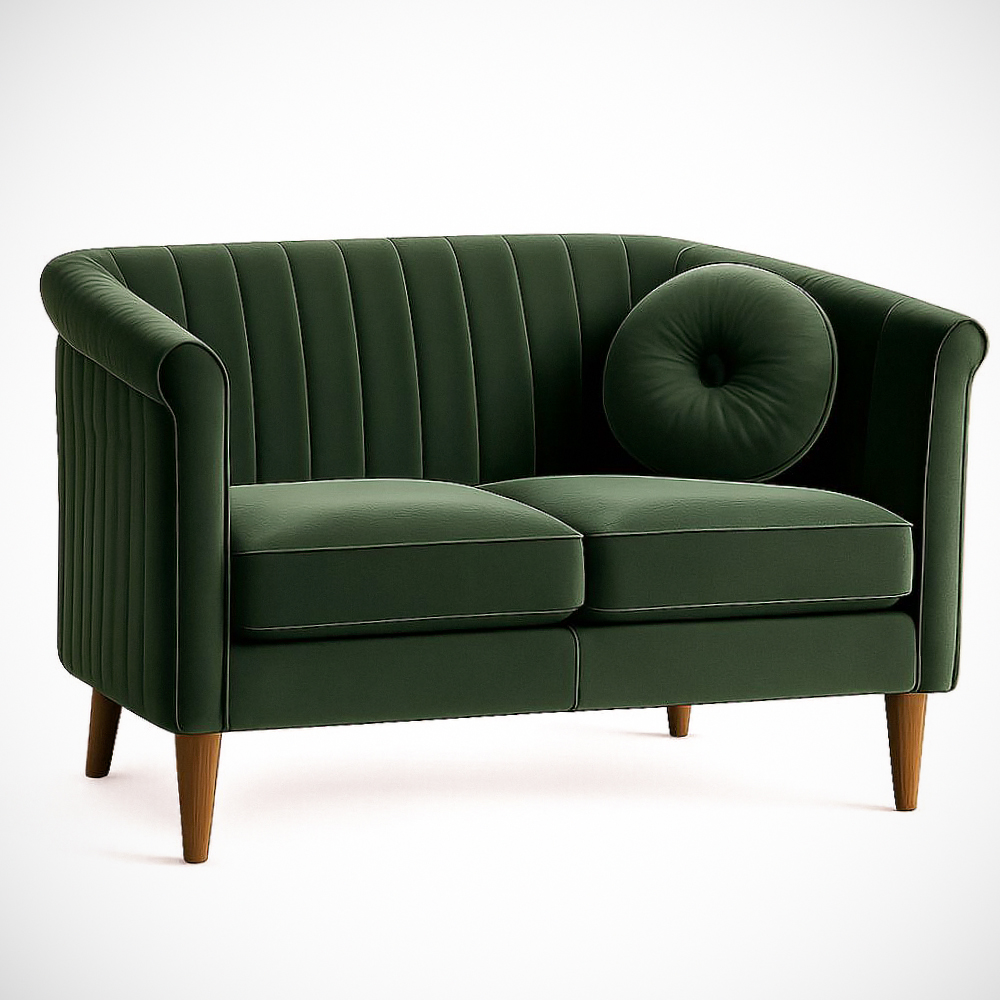 Canapé 2 places en velours vert – Dimensions : L 150 x P 85 x H 80 cm
