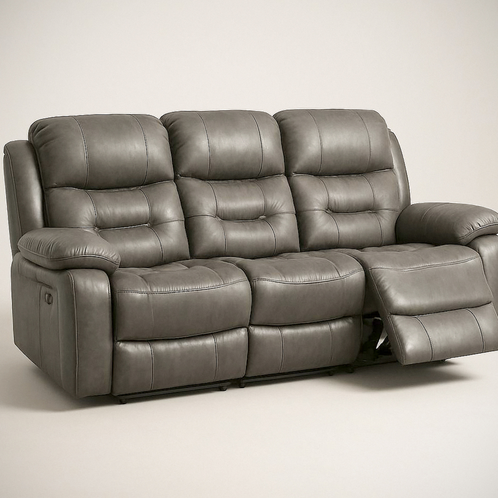 Canapé Réclinable 3 Places en Similicuir Gris