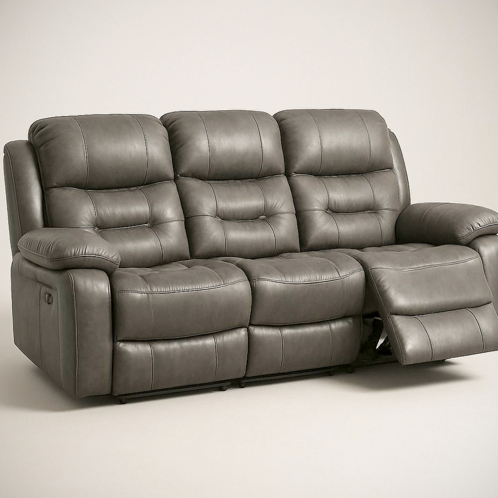 Canapé Réclinable 3 Places en Similicuir Gris