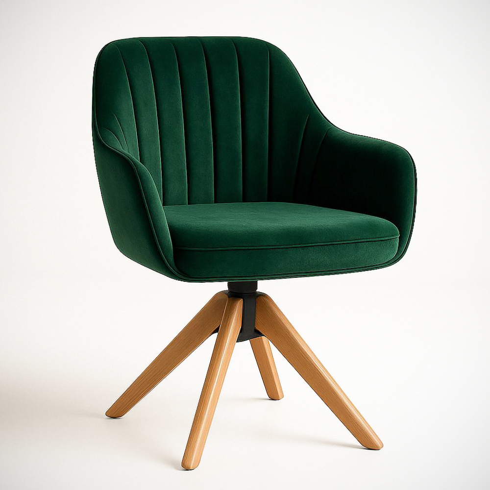 Fauteuil pivotant en velours Vert avec pieds en bois massif 80x60x60 cm