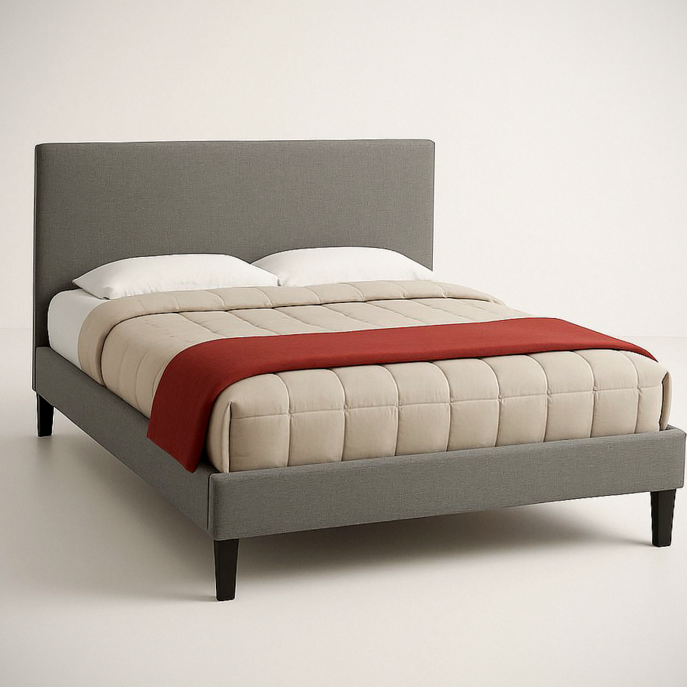 Lit double tissu polyester gris 210x170x100 cm