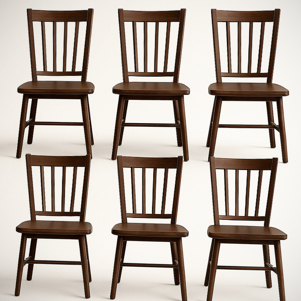 Ensemble de 6 chaises en bois massif marron