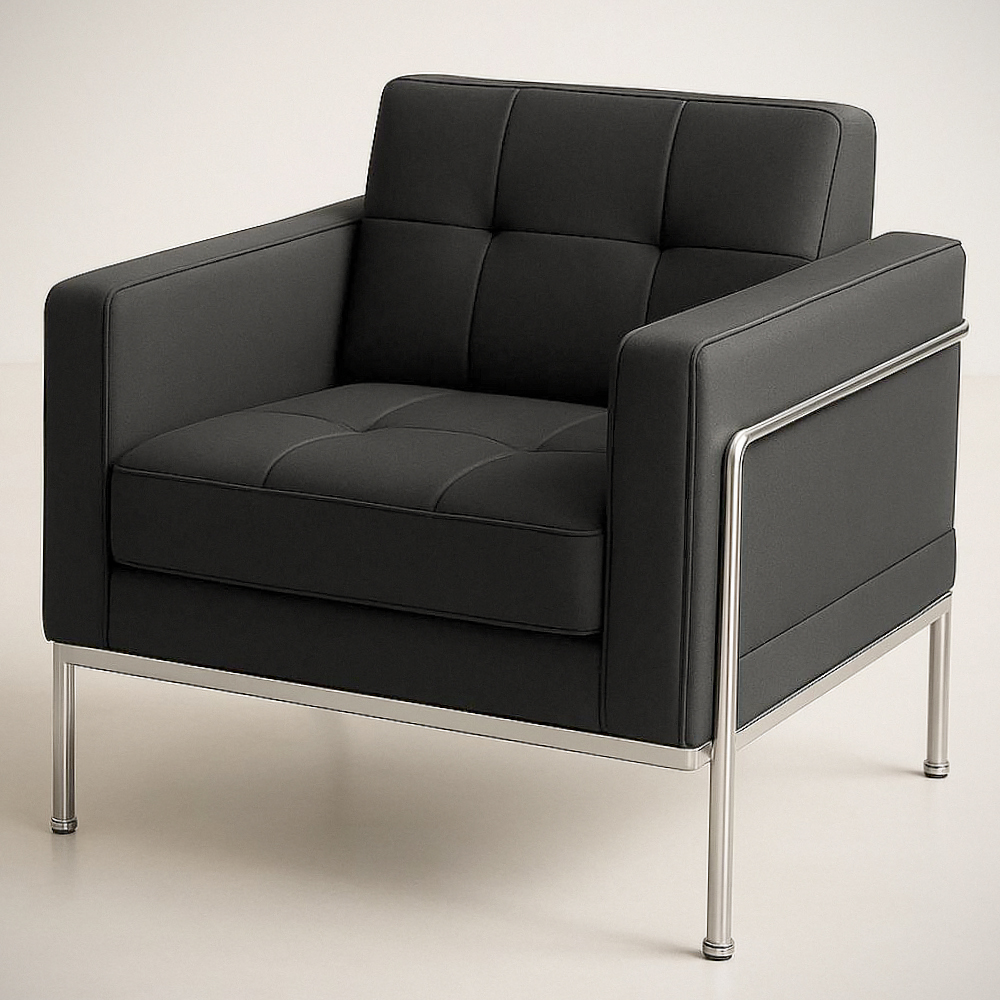 Fauteuil en cuir PU noir avec cadre en acier inoxydable
