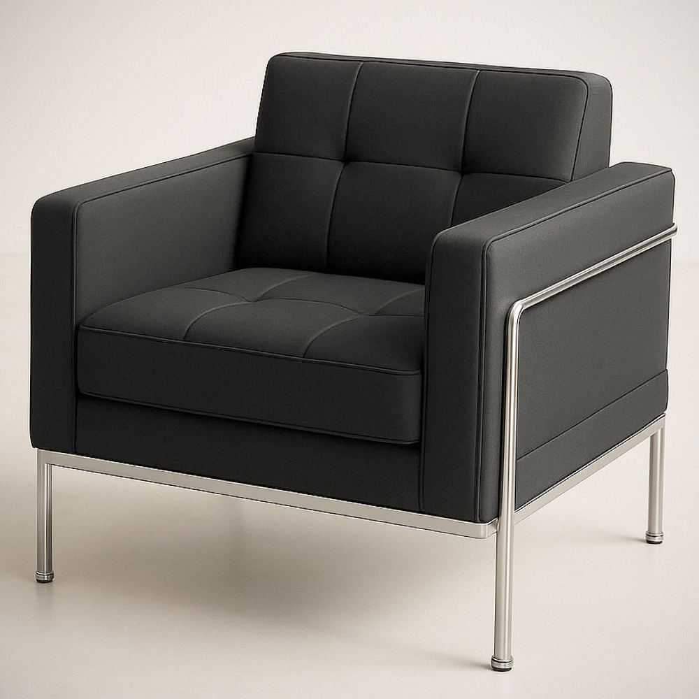 Fauteuil en cuir PU noir avec cadre en acier inoxydable