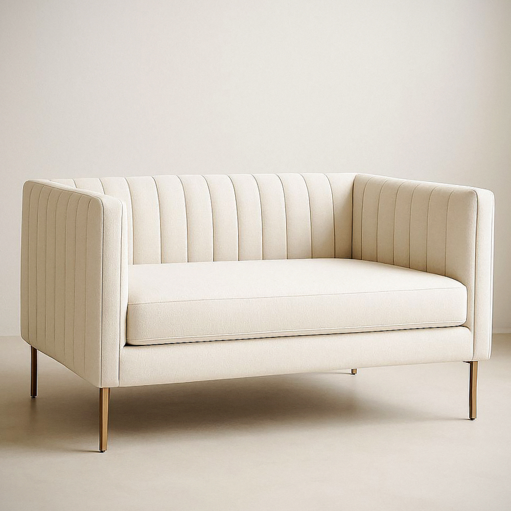 Canapé 2 places tissu polyester Beige pieds métalliques 150x80x85 cm