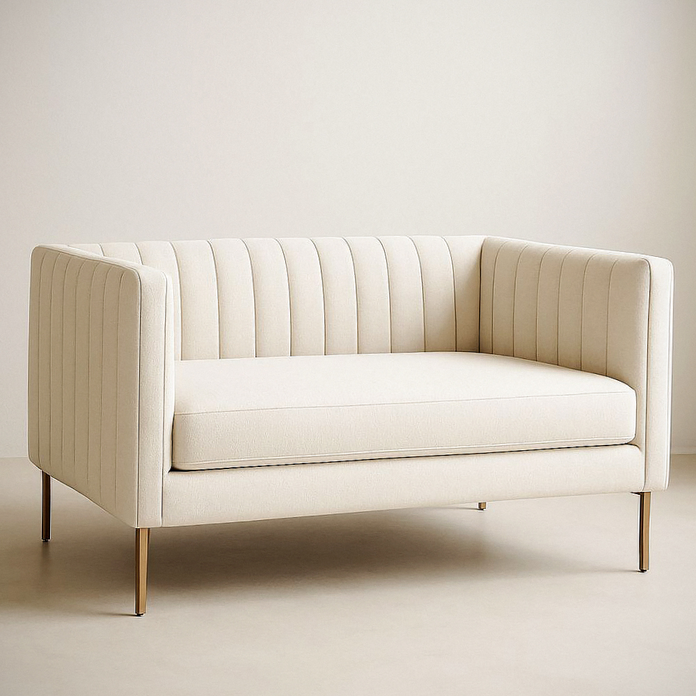 Canapé 2 places tissu polyester Beige pieds métalliques 150x80x85 cm