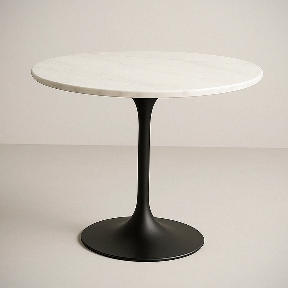 Table Ronde en Marbre et Acier Laminé à Froid Noir Diamètre 80 cm