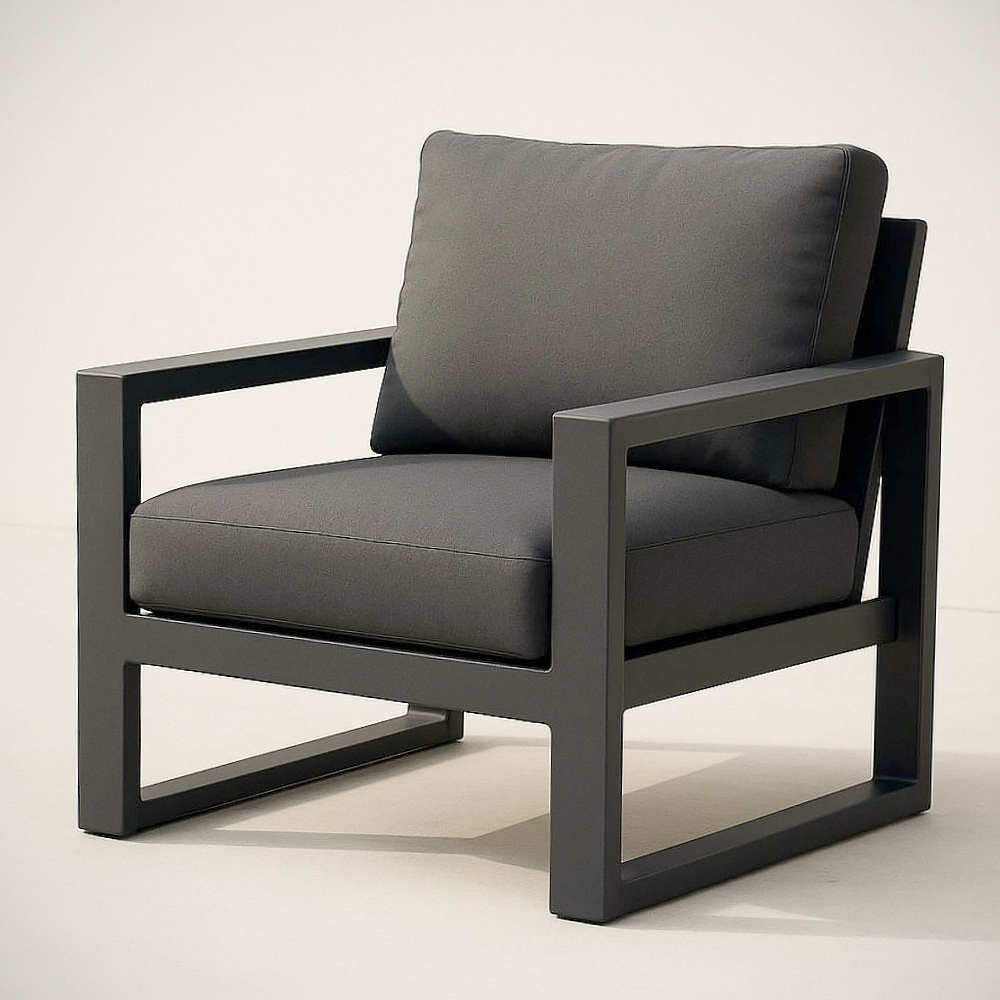 Fauteuil en métal et tissu anthracite, 82 cm x 75 cm x 85 cm