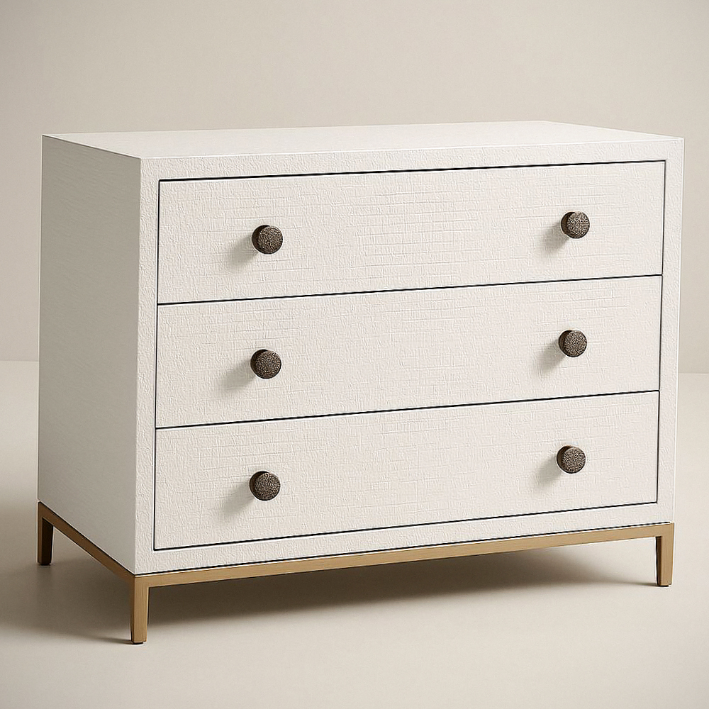 Commode à Trois Tiroirs Forme Rectangulaire MDF Blanc/Bois massif 90x45x75cm