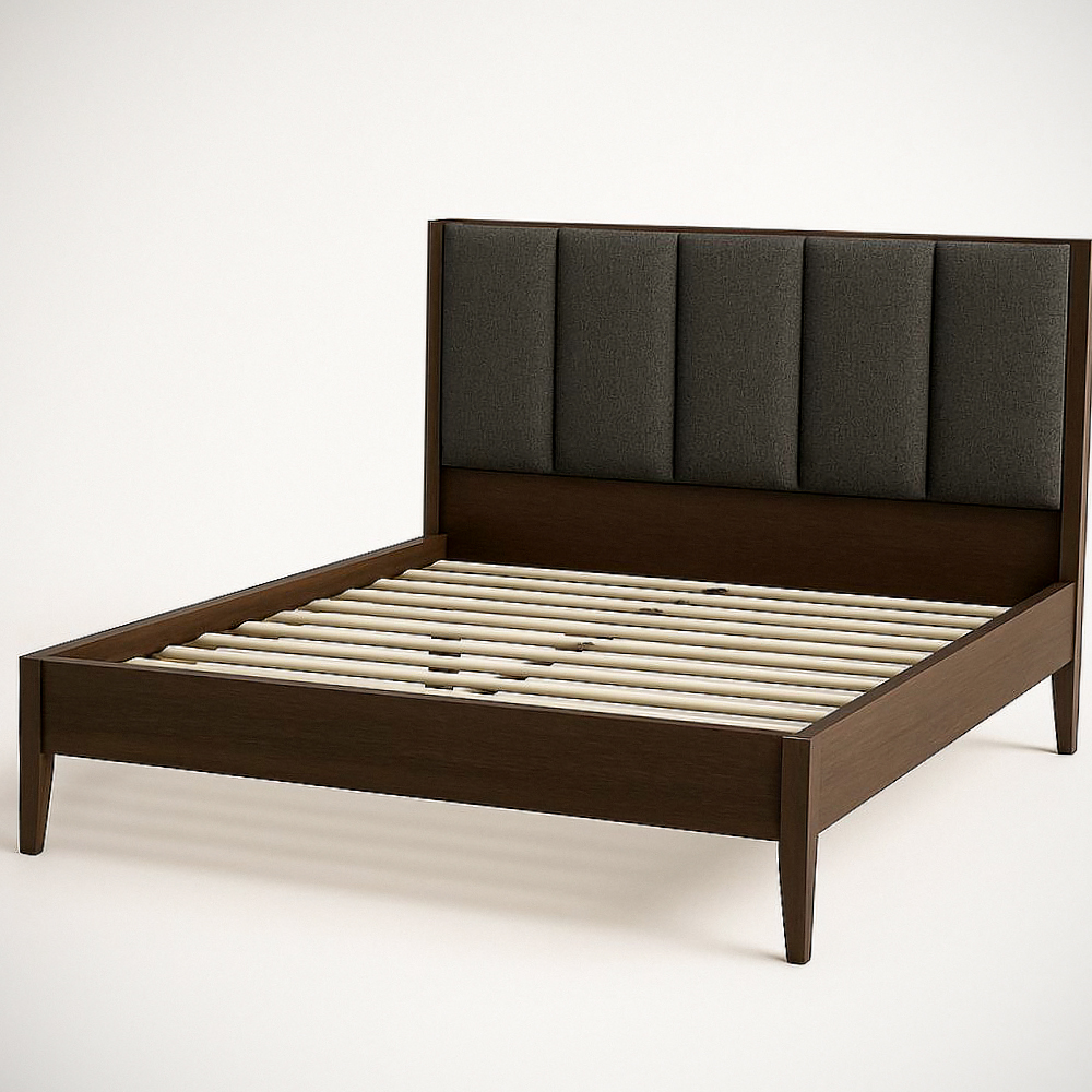 Cadre de lit en bois avec tête de lit rembourrée en tissu gris 200x160x110 cm