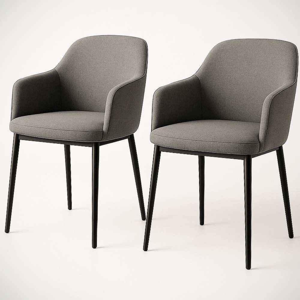 Chaise de salle à manger avec accoudoirs 2 pièces - Tissu Gris/Structure Métal - H77cm x L52cm x P55cm