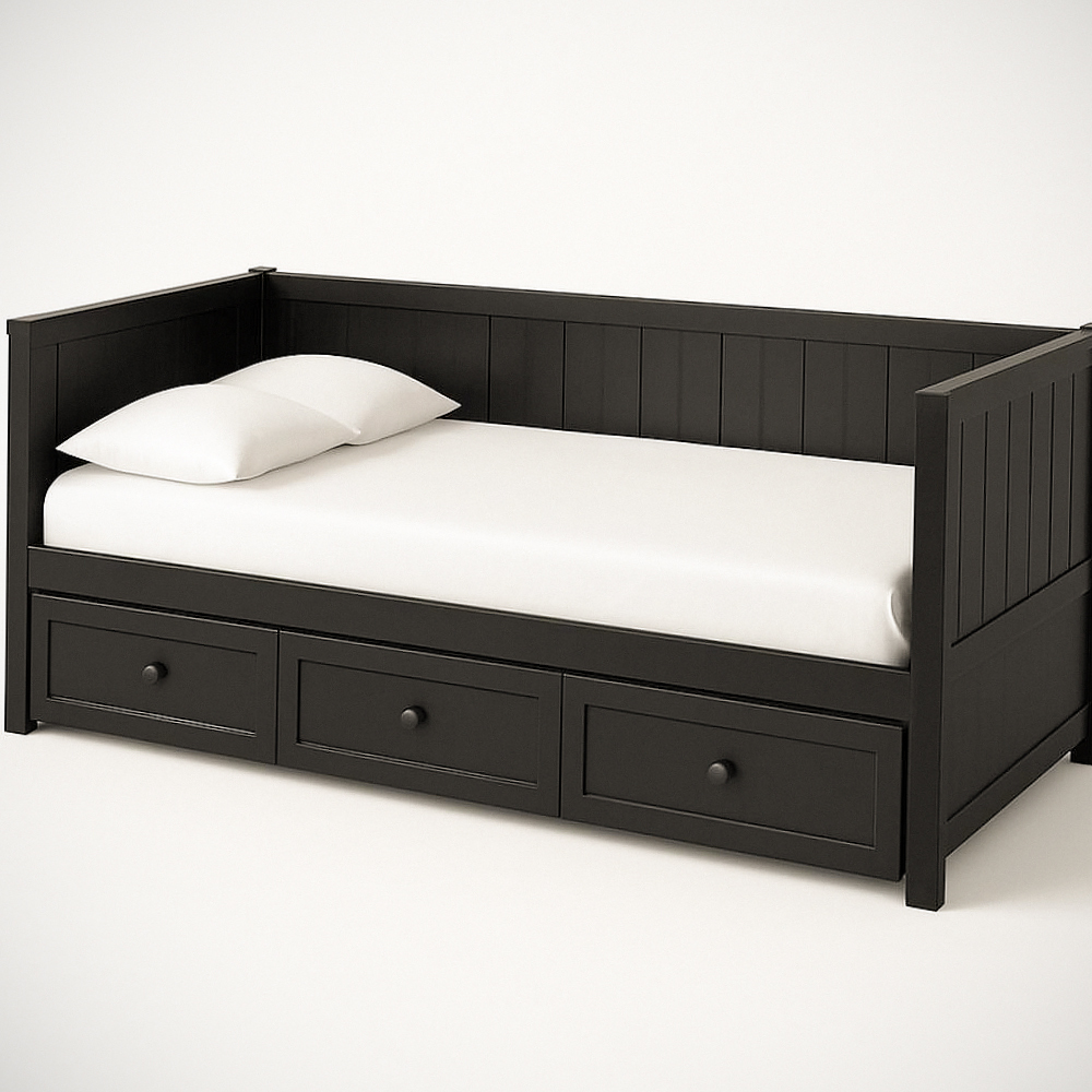 Lit gigogne en bois avec tiroirs de rangement Noir 205cm x 98cm x 95cm