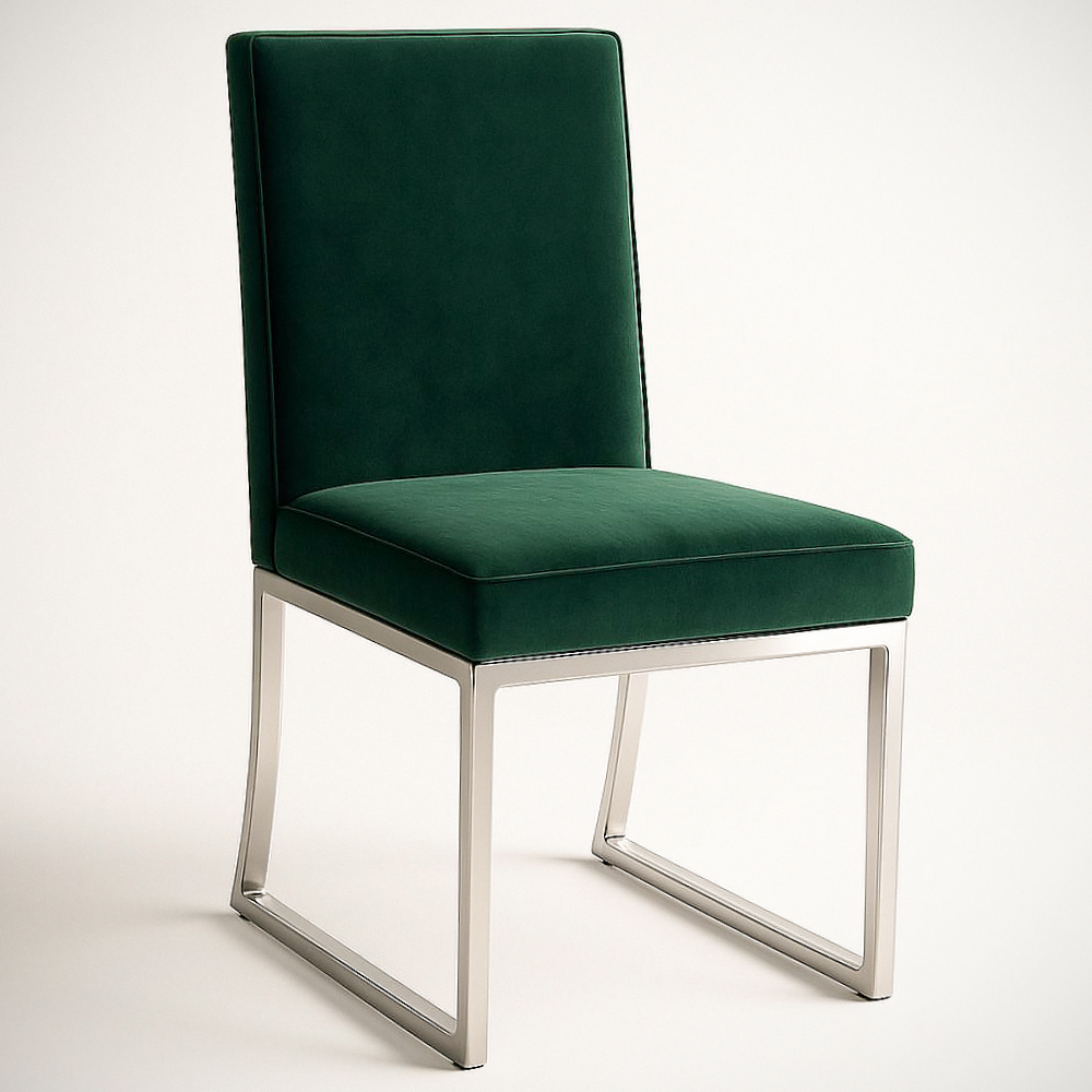 Chaise moderne en tissu vert cadre en acier inoxydable 57x62x92cm