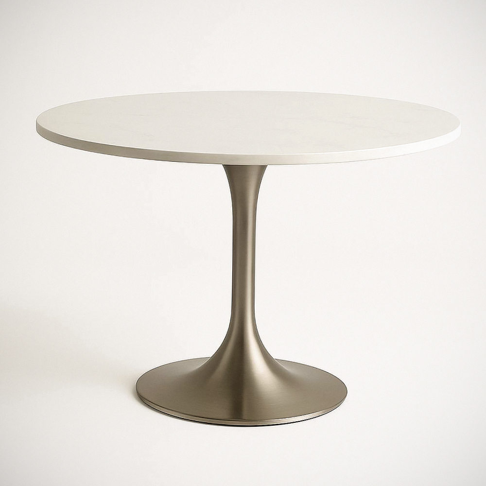 Table à manger ronde en marbre et métal Ø120 cm Blanc