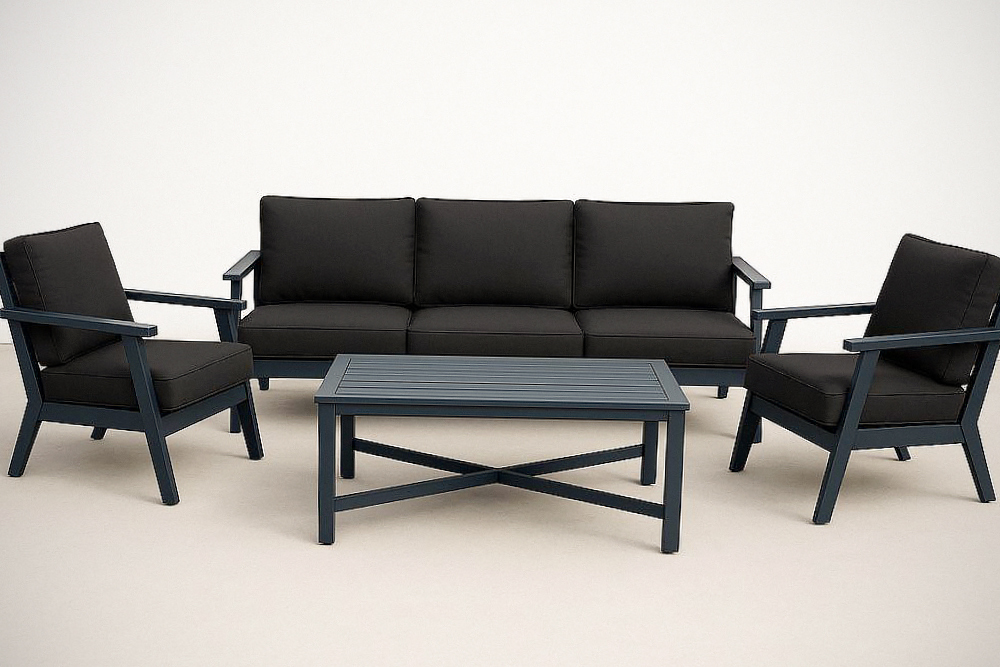 Ensemble de Meubles d'Extérieur 4 Pièces Aluminium Noir avec Coussins Polypropylène Noir