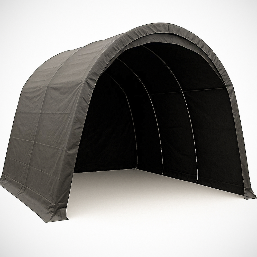 Abris de Voiture Tente Métal/Polyéthylène Noir Forme Arquée 300cm x 360cm x 500cm