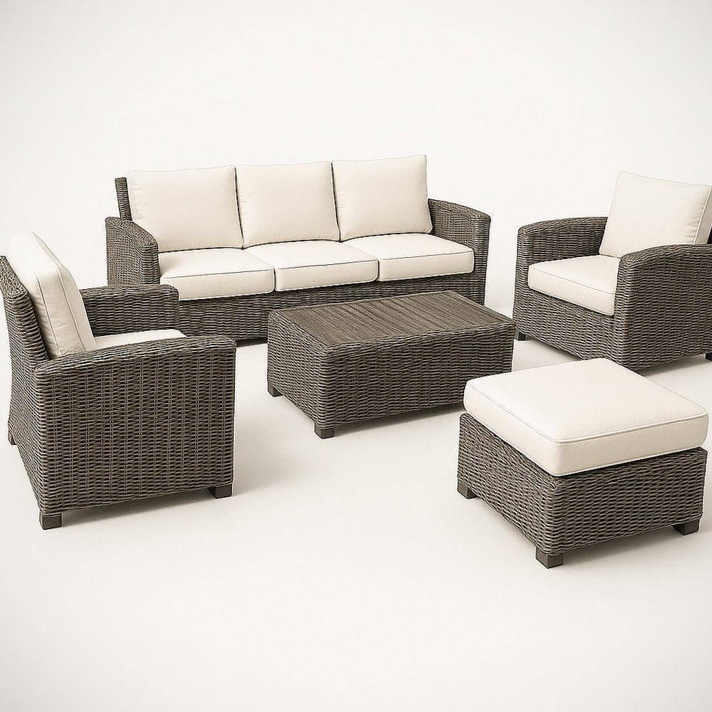 Ensemble de Meubles de Jardin en Résine Tressée 5 Pièces Brun/Beige