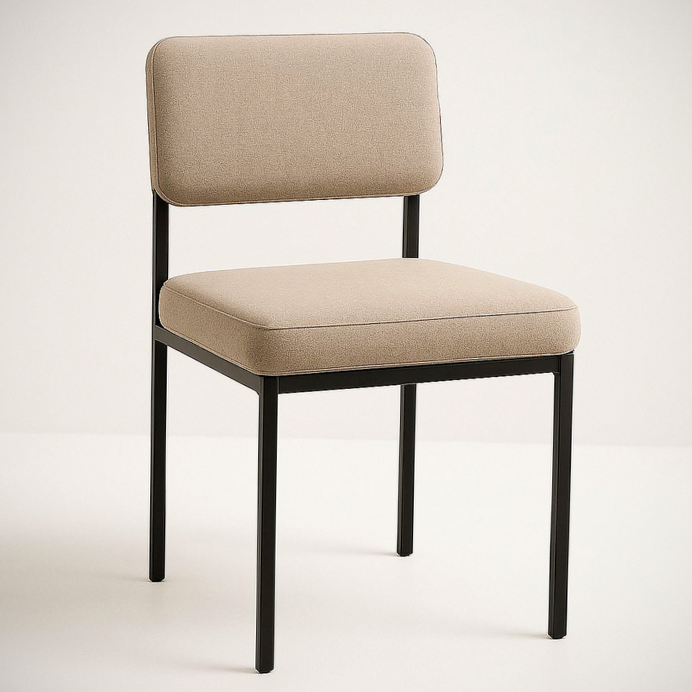 Chaise en Métal Forme Carrée Tissu Polyester Beige Dimensions 85x45x50 cm