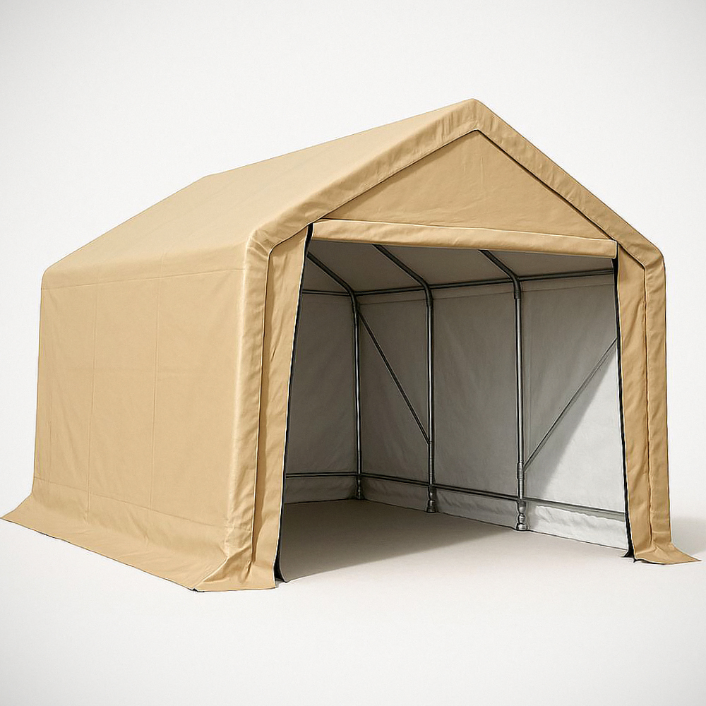 Abri de voiture en acier avec toile en polyéthylène beige 3x6x2.5 m