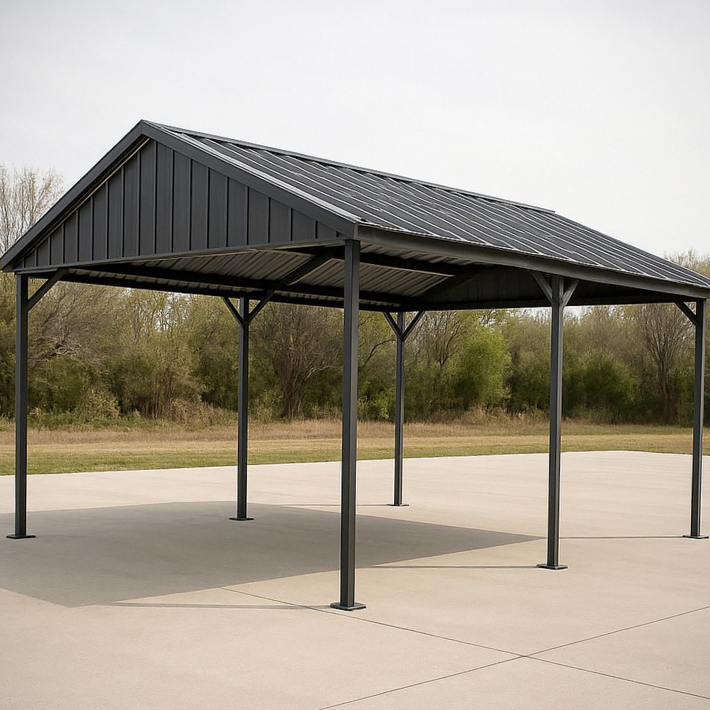 Abri de Voiture Métallique Acier Galvanisé Noir Rectangulaire 300x600 cm