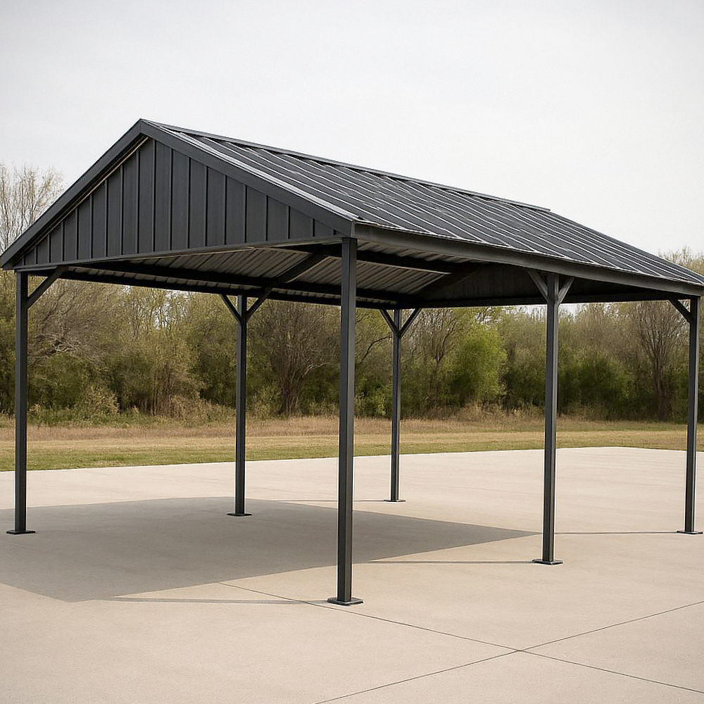 Abri de Voiture Métallique Acier Galvanisé Noir Rectangulaire 300x600 cm