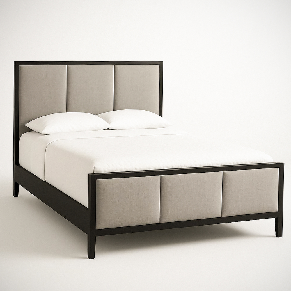 Lit double en tissu et bois noir/gris 145x200x110 cm