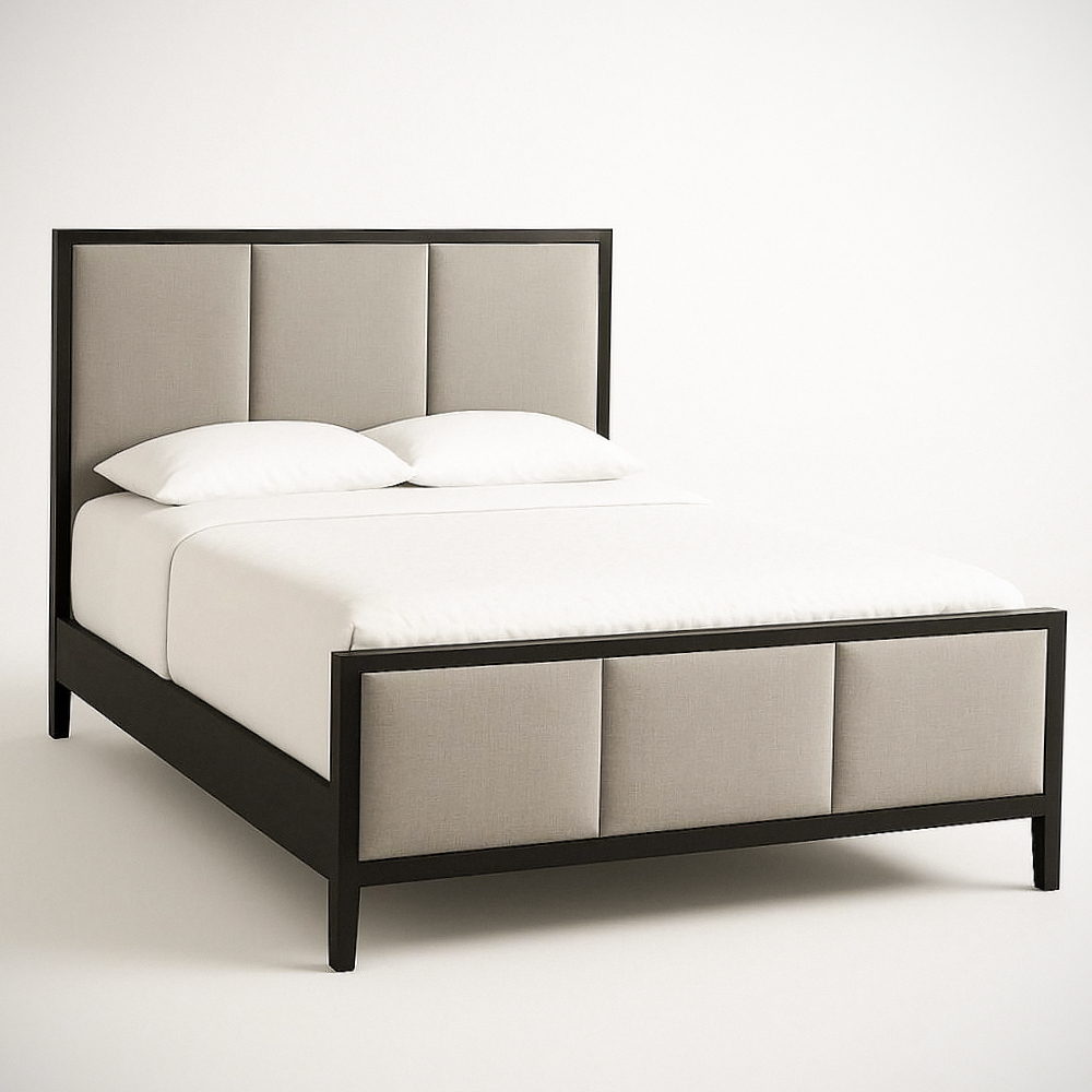 Lit double en tissu et bois noir/gris 145x200x110 cm